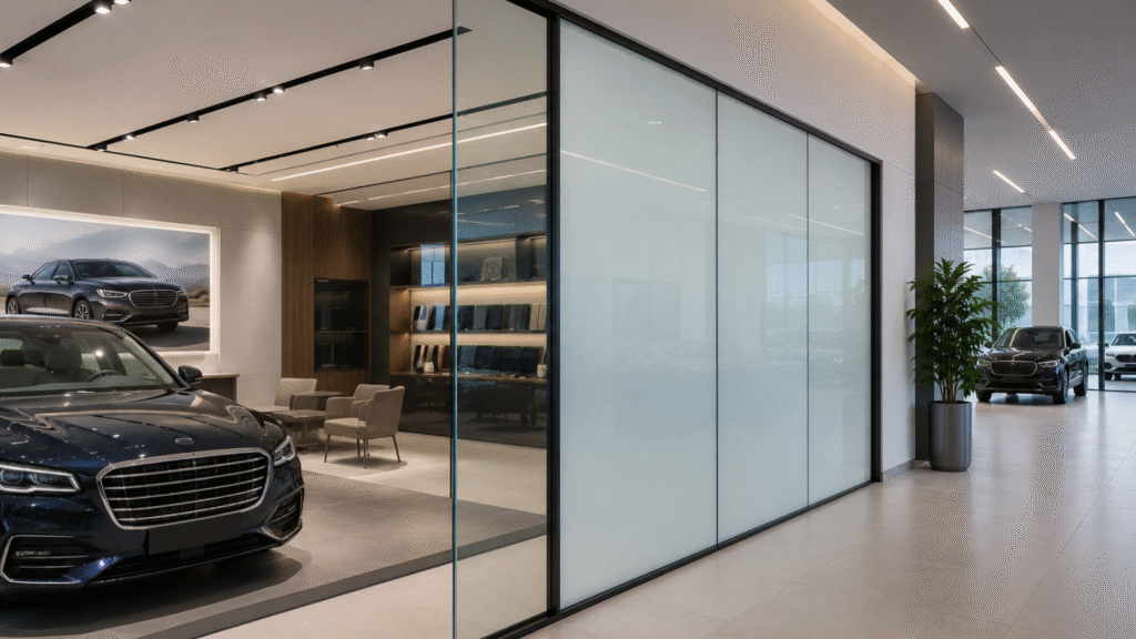 switchable glass creates modern showroom